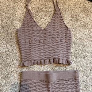 Taupe/light purple Knit Top and Bottom MATCHING SET